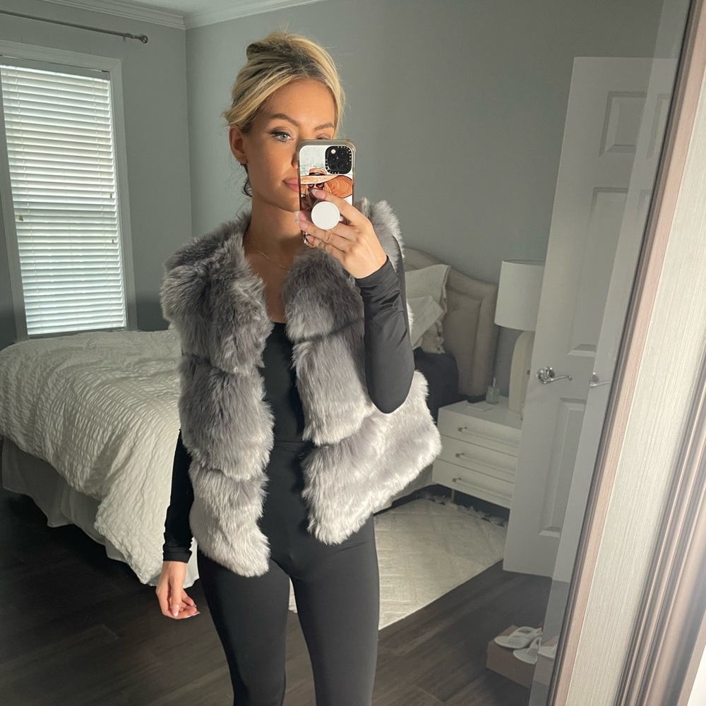 Aspen Gray Faux Fur Vest